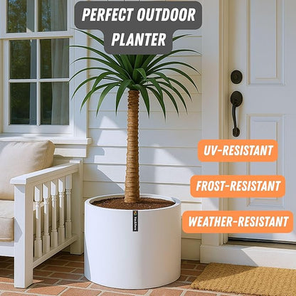 Fox & Fern 18.7 Inch Extra Large Planter — Premium Lightweight Fiberstone Matte White Plant Pot with Drainage Plug; Extra Large Planter for Indoor & Outdoor Use; Weather Resistant & UV Resistant