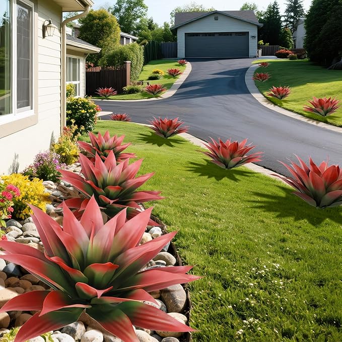 Faux Agave Plant Outdoor, 28 inch Lagre Artificial Succulents Stems, Fake Agave Plants for Home Decor (2Pack, Red)