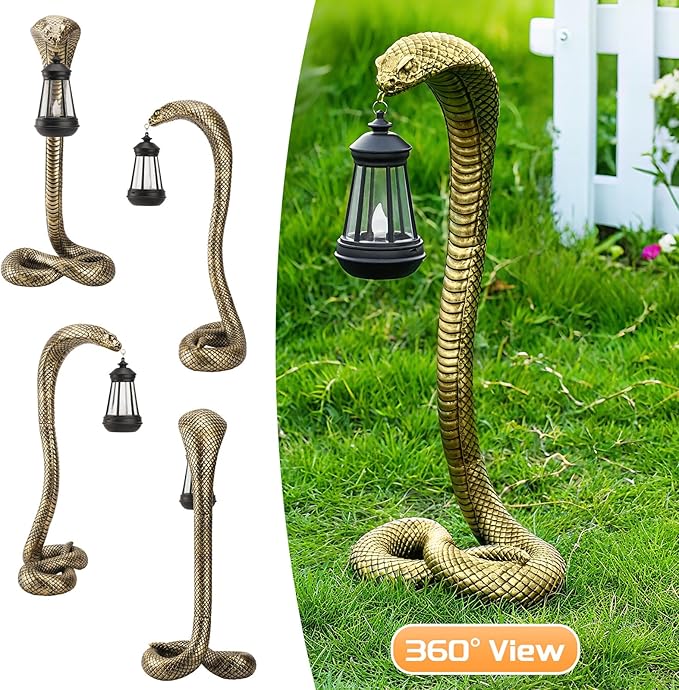 19.29'' Garden Outdoor Statues Snake with Solar Lantern,Lawn Decor Snake Statue for Patio,Balcony,Yard Ornament - Unique Housewarming Gifts,Haunted House Prop and Christmas Decorations