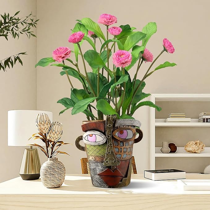 Brutalist Abstract Face Planters Pots Head, Unique Abstract Flower Pot, Funny Planters Decoration Flower Resin Face Flower Pot for Indoor and Outdoor Plants Colorful Funny Room Decor (Retro)