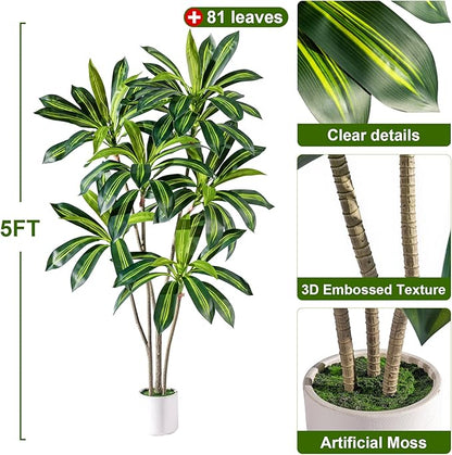 Artificial Trees Large Tall Fake Tree Fiddle Leaf fig Indoor Outdoor Realistic Big Faux Patio Plants Floor Dracaena Decorative for Home Living Room Office Bedroom Porch Outside Patio para decoracion