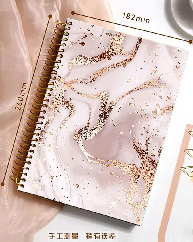iampanda Chic Spiral Journal Notebook,Strong TwinWire Binding with Premium Paper for Girl Women,Champagne Marble 60 Sheets A5 College Ruled NotebookJournal,Perfect for School Office Home Gifts,Rose