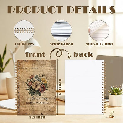 Vintage Floral Spiral Notebook, Flower Notebook Journal for Women, Retro Floral Plant Journal Diary for School Work, Cute Aesthetic School Supplies for Teens Girls Women, 5.5x8.3 Inch