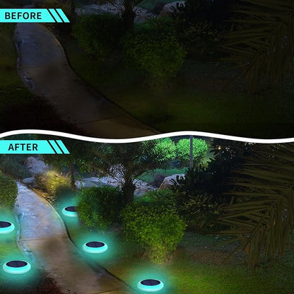 Solar Garden Pathway Lights Color Changing LED Disc Stakes 6 Pack Outdoor Landscape Lighting for Yard Park Walkway Outdoor Solar Lights Solar Driveway Lights