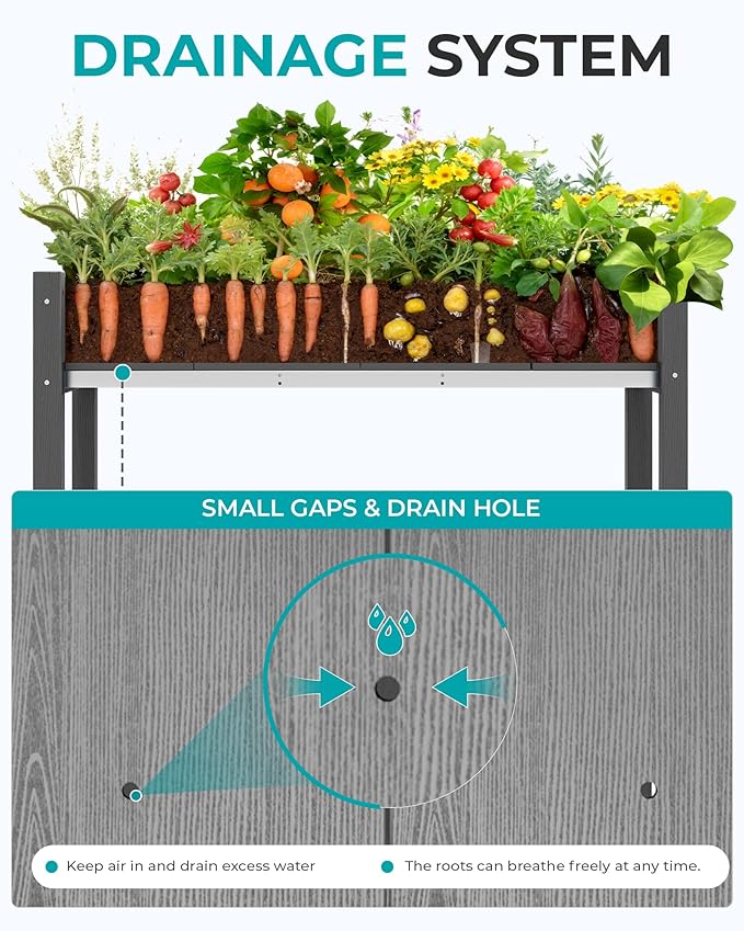 SERWALL Raised Garden Bed with Legs, 43"×17"×30" Large HDPE Elevated Planter Box for Vegetables Flower Herb Patio, All Weather Use- Gray