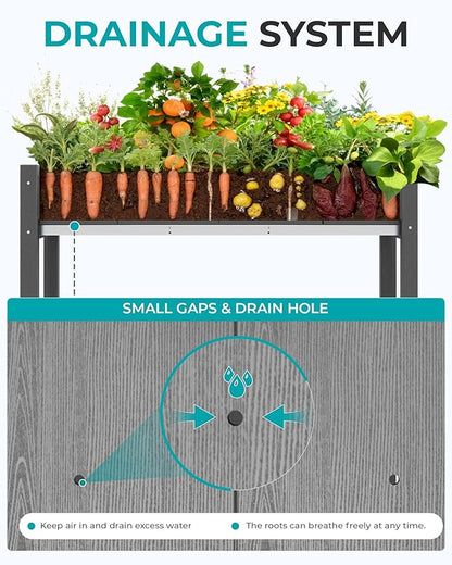 SERWALL Raised Garden Bed with Legs Set of 2, 43"×17"×30" Large HDPE Elevated Planter Box for Vegetables Flower Herb Patio, All Weather Use- Gray