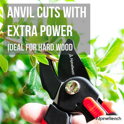 AlpineReach Pruning Shears Set Bypass and Anvil for Gardening, Sharp Ergonomic Pruners, Adjustable Soft Handle for Small & Large Hands, Heavy Duty High Carbon Steel Blade, Secateurs, Gift Box