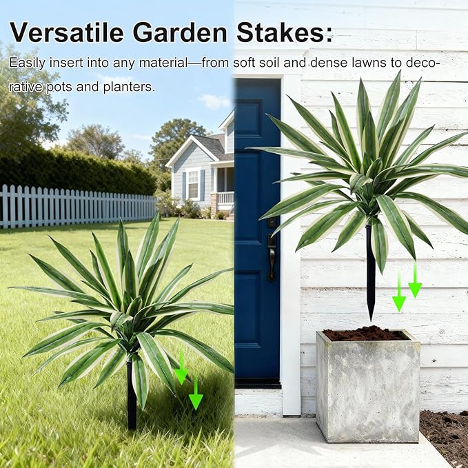 Artificial Agave Plant Fake Agave Planters for Indoor Outdoor Faux Agave Plants Real Touch Realistic Greenery for Home Living Room Office Bathroom Garden Front Porch Patio Decor (19inch-2 Pcs White)
