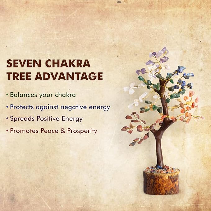 WC 7 Chakra Tree for Positive Energy Home Decorations and Healing Crystal Tree with M-Seal & Golden Wire | Money Tree | Crystal Decor | Multi Crystal | Feng Shui Decor (150 Beads)