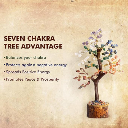 WC 7 Chakra Tree for Positive Energy Home Decorations and Healing Crystal Tree with M-Seal & Golden Wire | Money Tree | Crystal Decor | Multi Crystal | Feng Shui Decor (150 Beads)