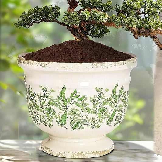 Ceramic Planter Pots Vintage Plant Pots Indoor for Plants with Drainage Hole, Crackle Glaze Finish Flower Pot Decor, Unique Tuscan Ceramic Planter for Gardening Lover