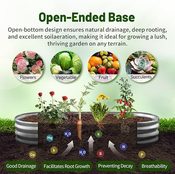GOOZOO Galvanized Planter Raised Garden Bed, 4x2x1ft Raised Garden Bed Kit for Gardening Outdoor, Oval Metal Land Planter Box for Vegetables, Flowers, Herbs, Fruits, Easy Assembly（Silver）