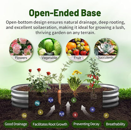 GOOZOO Galvanized Planter Raised Garden Bed, 4x2x1ft Raised Garden Bed Kit for Gardening Outdoor, Oval Metal Land Planter Box for Vegetables, Flowers, Herbs, Fruits, Easy Assembly（Silver）