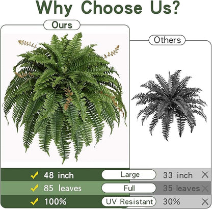 Artificial Boston Fern Silky Bush, 48IN Faux Fern Large Hanging Lifelike Plant for Indoors Outdoors Home Decor, Suitable for Porch Entrance Garden Home, 85Branches (1 Pcs)