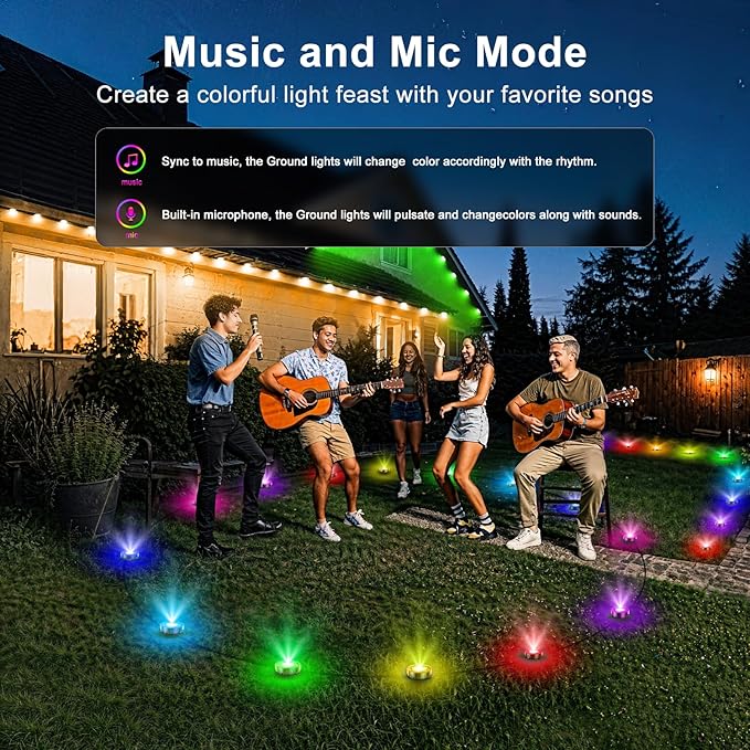 RGB Outdoor Ground Lights, 100Ft Color Changing Pathway Lights with Remote & App Control, Waterproof Walkway Lighting, Wired for Garden Yard Lawn Patio Best for Holiday Party