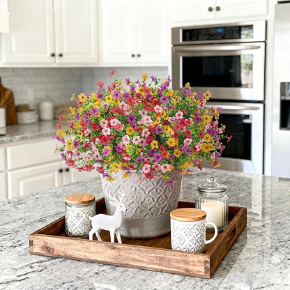 Artificial Fake Mums Flowers for Outdoor Fall Decor,12 Bundles Faux Flowers Plants Silk Daisy for Planter Pot Colorful UV Resistant Look Real for Front Door Porch Patio Outside Yard