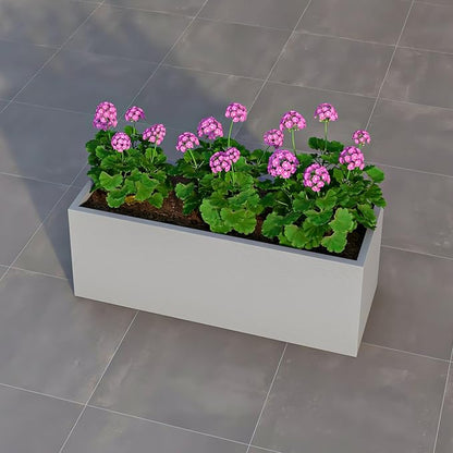 LeisureMod Flora Fiberstone and MGO Clay Planter, Mid-Century Modern Rectangular Planter Pot for Indoor and Outdoor in Grey (12" Height)