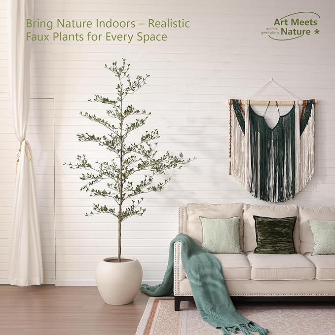 Artificial Black Olive Tree 7ft - Shady Lady UV Resistant Faux Olive Trees Indoor Outdoor Decor - Modern Aesthetic Tall Fake Plants with Pot for Home Office Living Room Patio Floor, VN140