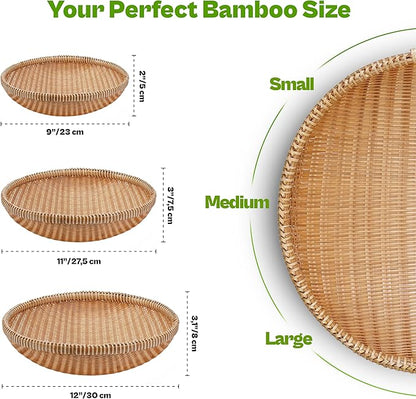 – Set of 3 Handwoven Bamboo & Rattan Baskets, Assorted Styles – Decorative & Functional for Fruit, Bread, Snacks – Bonus Tongs & Whisk (SET3 Handwoven Bamboo Basket – Single Orchid Weave)
