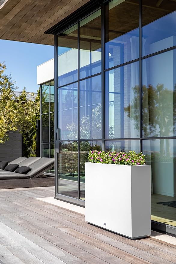 Veradek Span Plastic Box Series Planter - Tall Rectangular, White, All-Weather Resistant, Removable Insert Bucket, Modern Design, Indoor/Outdoor Use