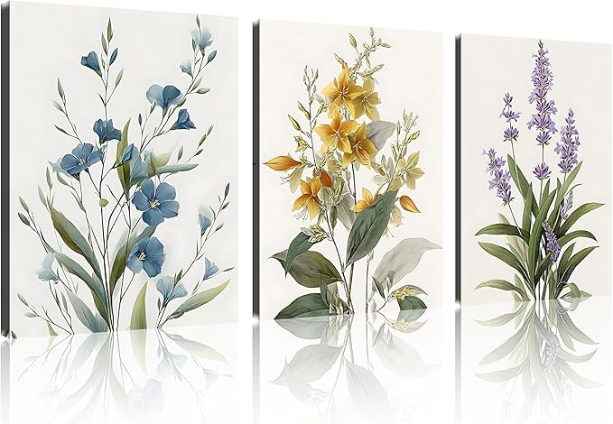 TutuBeer 3 Pcs Botanical Wall Art Floral Picture Neutral Floral Pictures Minimalist Prints Modern Beige Wildflower Wall Art for Living Room Bedroom Dining Room Office Each Panel 12x16 Inch