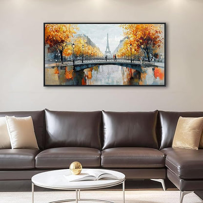 KLAKLA Black and White Canvas Wall Art for Living Room Bedroom Bathroom Orange Paris Theme Room Decor Oil Painting Print Tower Eiffel Painting for Wall Decor 20x40 Inches