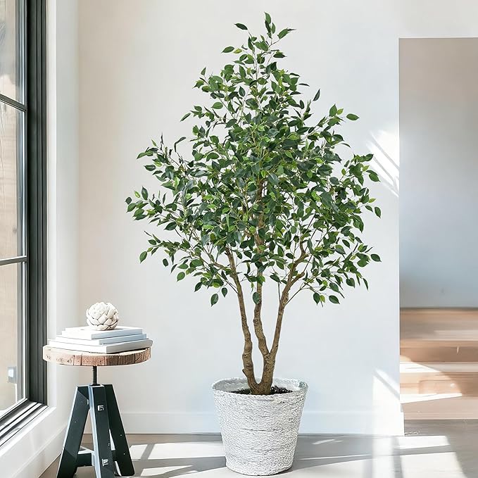 Artificial Ficus Tree 6.5ft - Tall Fake Indoor Tree with Dense Leaves and Realistic Trunks, 78" Faux Tropical Plant Artificial Floor Potted Trees for Home Living Room Office Porch Outdoor Decor