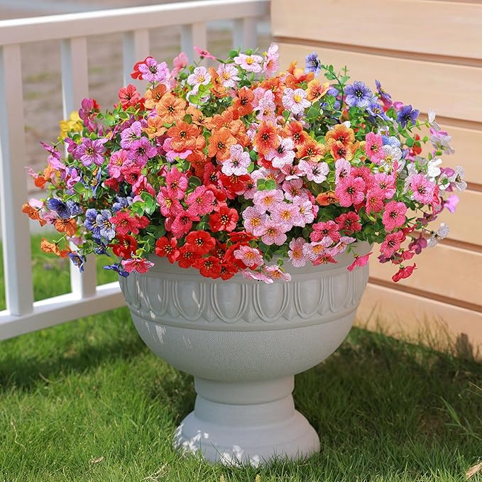 mizii Artificial Flowers for Outdoors 20 Bundles Realistic Faux Silk Flower UV Resistant Fake Plants Outside Decorations for Patio Garden Balcony Yard Porch Summer Indoor Home Decor (Mix 7 Color)