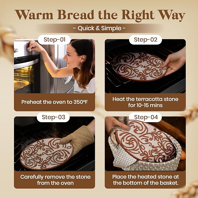Bread Warmer Basket with Stone - Hand Woven Bread Basket With Warming Stone Included to Keep Your Loaf Warm! - Try Our New Hand-Crafted Bread Basket A Natural & Giftable Addition To Your Table