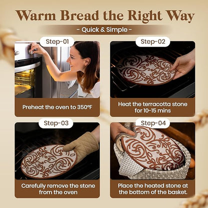 Bread Warmer Basket with Stone - Hand Woven Bread Basket With Warming Stone Included to Keep Your Loaf Warm! - Try Our New Hand-Crafted Bread Basket A Natural & Giftable Addition To Your Table