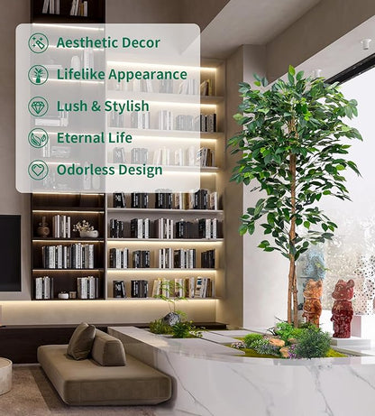 1Pack 5FT Artificial Ficus Tree with Realistic Leaves and Natural Trunk, Faux Ficus Tree with Sturdy Plastic Nursery Pot, Fake Ficus Tree for Office Home Farmhouse for Indoor Outdoor Decor