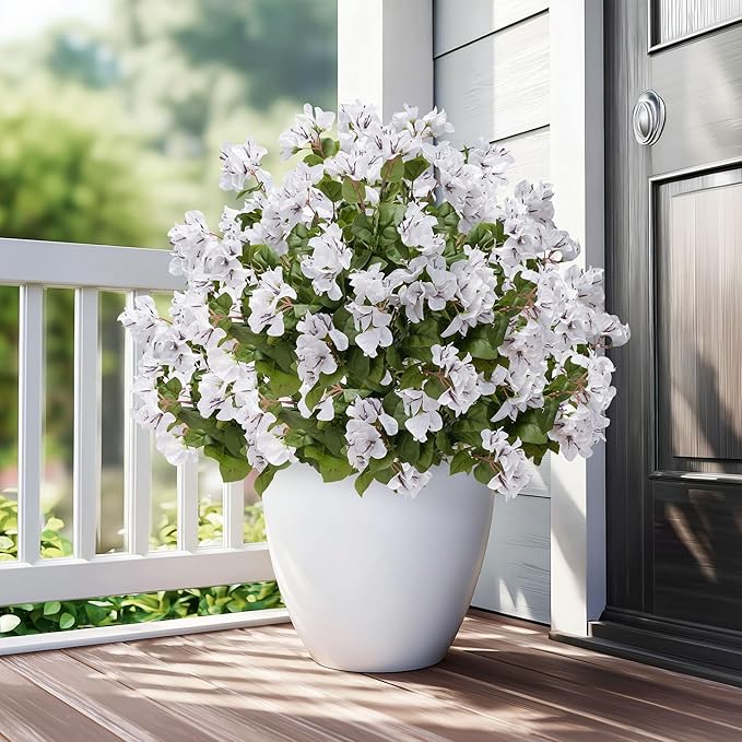 4 Pcs Artificial Flowers Bougainvillea Outdoor Artificial Plants Faux Flowers with Stems Silk Flowers for Wedding Porch Living Garden Decor Without Vase (4PCS,White)