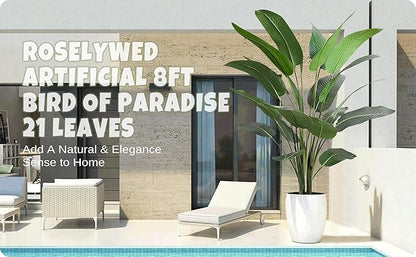 Artificial Bird of Paradise Tree 8FT with 21 Leaves Realistic Thick Banana Leaf Tall Large Faux Tropical Plant 94 Inch Black Pot for Indoor Home Office Poolside Porch Mall Hotel School Decor