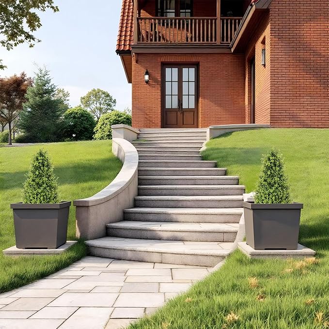 30" Tall Artificial Boxwood Topiary Trees, Set of 2 – UV Resistant Faux Evergreen Shrubs and Bushes for Outdoor Planters, Realistic Fake Plants for Front Porch Outside Patio Garden