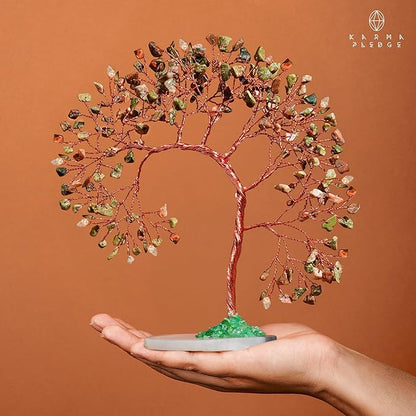Unakite Healing Crystal Tree of Life for Home and Office Decor, Positive Energy, Wealth, Good Luck, Reiki Healing Crystals and Stones, Handmade Feng Shui Decoration, Birthday Gifts for Women, Mom