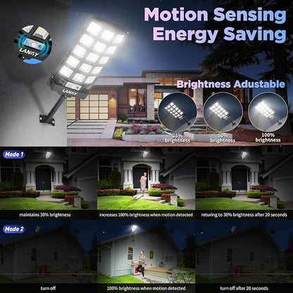Solar Street Lights Outdoor,2 Pack Solar Lights Outdoor Waterproof Dusk to Dawn 60000LM 6500K Solar Flood Lights Motion Sensor with Remote Control, Commercial Area Lighting for Outside Parking Lot
