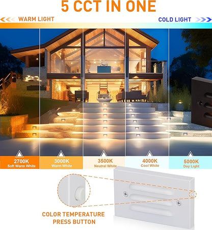 CLOUDY BAY 5CCT 12V 4W Low Voltage LED Step Light with Horizontal Louvered Faceplate for Steps Decks Stairs,Outdoor Stair Lights,Wet Locations,6 Pack,White