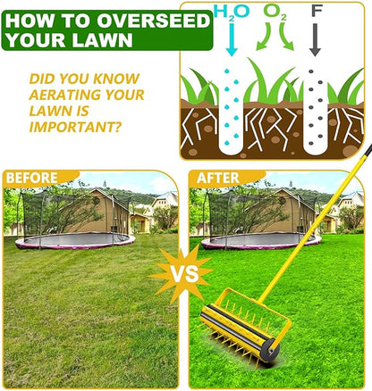 Upgraded 20 Inch Lawn Aerator Tool – Manual Rolling Lawn Core Aerator with 2.4” Steel Spikes, Welded Spike Strip & T-Handle – Yard Soil Aeration for Grass, Garden, Lawn Care