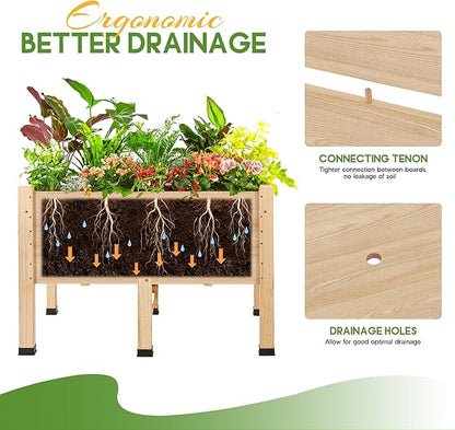 Amerlife 4x2 Ft Raised Garden Bed - Features Legs, Drainage Holes, 16 Inch Depth Ideal for Vegetables, Flowers, Herbs, Elevated Wood Planter Box for Balcony, Patio, and Backyard, Easy Assembly