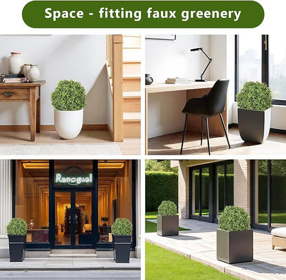 24" Faux Boxwood Plants Outdoor, Artificial Topiary Ball Trees Set of 2, UV Resistant Fake Potted Evergreen Realistic Greenery Bushes Shrubs for Outside Front Porch Planter Patio Indoor Decor 2ft Tall