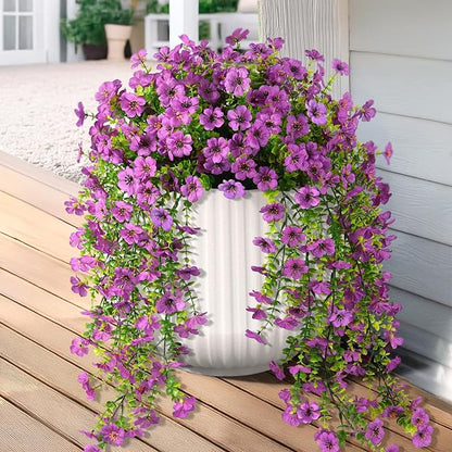 Fake Artificial Hanging Flowers for Outdoors, 2 Pcs Artificial Hanging Plants Spring Summer Decor, UV Resistant No Fade Faux Silk Daisy Flower for Planter Front Door Porch Patio Yard Garden(Purple)