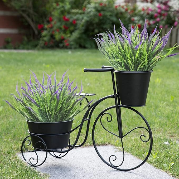 10 Bundles Artificial Plants Outdoor Fake Grass with Flowers UV Resistant Greenery Garden Porch Window Box Decorating (Purple)