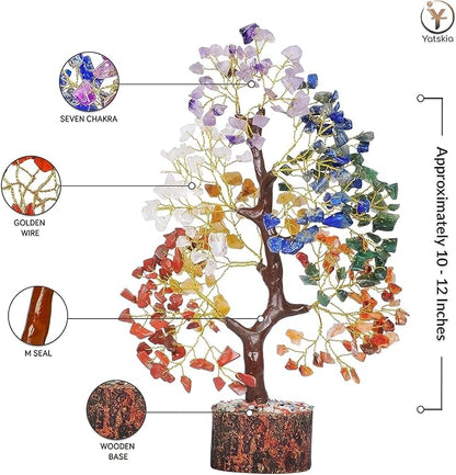YATSKIA Chakra Crystal Tree - Handmade Healing Crystal Trees w/ 7 Chakra Stones - Decorative Tree of Life for Meditation, Feng Shui, Birthday for Women, White Elephant Gifts for Adult
