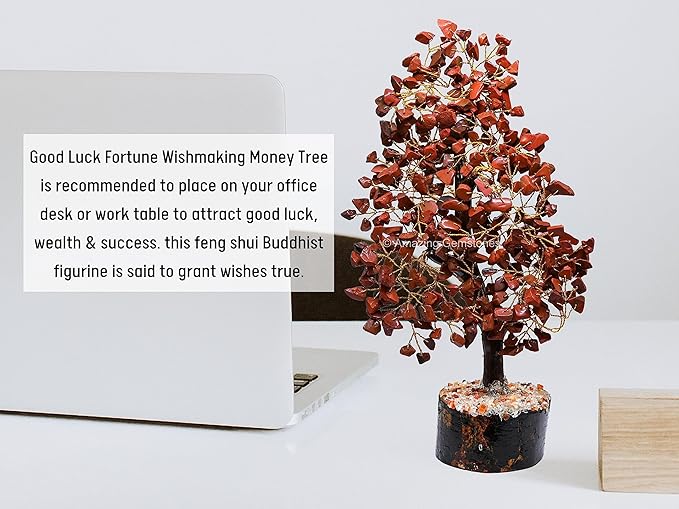 Amazing Gemstone Red Jasper Natural Healing Premium Crystal Bonsai Feng Shui Fortune Money Tree of Life for Home Office Decor (Gift Box Ready,10-12 Inch)