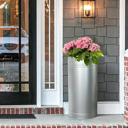 Worth Garden Galvanized Steel Planter 2-Pack - Large:28"x14.5" & Small:24"x12" - Tall Metal Plant Pots - Large Handcrafted Decoration Flower Pot for Indoor Outdoor, Deck, Patio, Front Porch - Silver