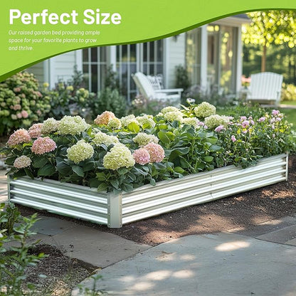 2PCS 8x4x1FT Galvanized Raised Garden Bed Kit,Vegetable Boxes-Rectangle Metal Flower Box,Large Planter Raised Beds Outdoor Garden for Planting,Fruit,Herb-Silver