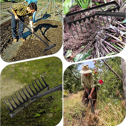 Garden Hoe Stirrup Hoe Weeding Tools, 2-in-1 Garden Hoe for Weeding with 76.8" Adjustable Handle, Heavy Duty Gardening Tools with 12 Tines for Weeding, Loosening, Digging and Cultivation