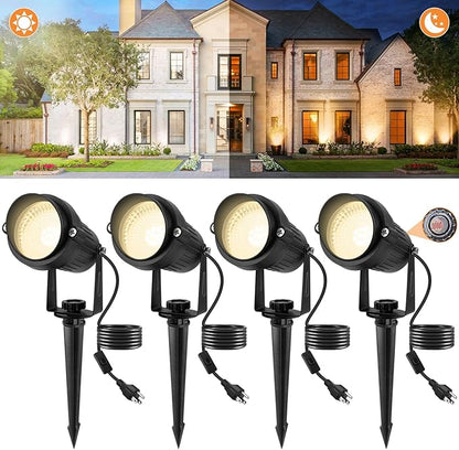 Dusk to Dawn Outdoor LED Spotlight, Outdoor Landscape Lighting with Photocell Sensor, 3000K Warm White Waterproof Spot Lights for Yard Flag Pole House Garden Tree(4 Pack)