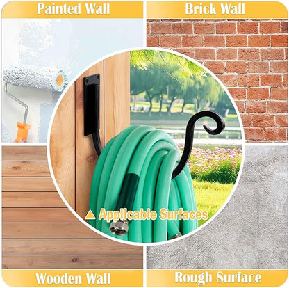 Hose Holder Wall Mount （Metal/8-Inch） Heavy-Duty Garden Hose Hanger Outdoor, Hand-Forged Hose Rack Mount