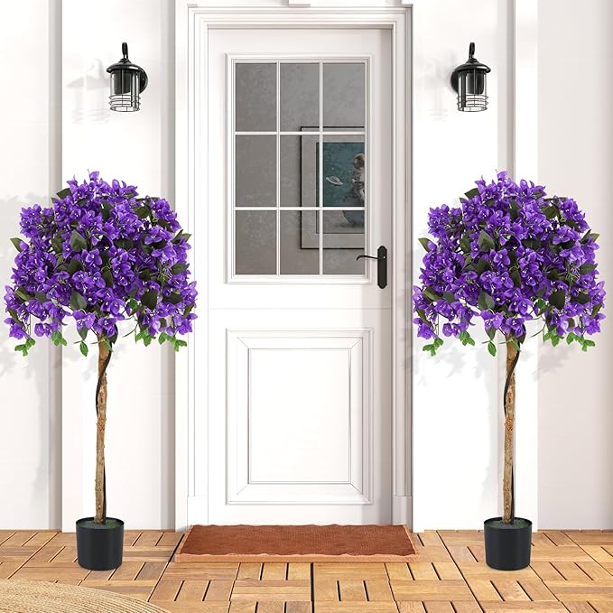GOFLAME 53" Artificial Bougainvillea Tree, Faux Silk Flower Plant in Pot with 576 Flowers & 288 Leaves, Indoor Outdoor Fake Bougainvillea for Home, Office and Garden Decor, Purple